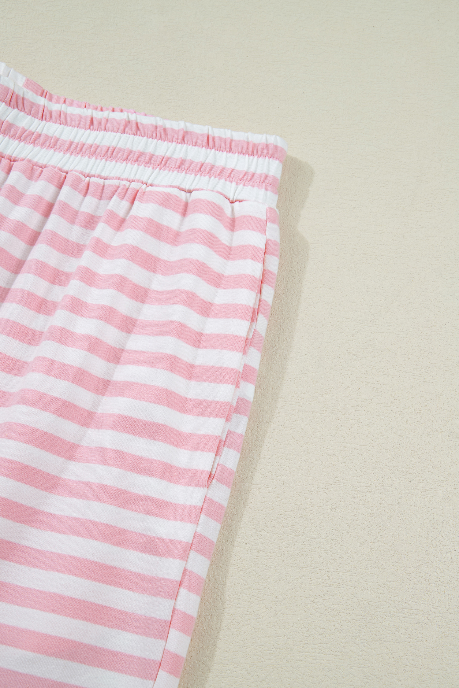 Rose Stripe Drop Shoulder Round Neck Top and Buttoned Straight Pants Two Piece Set - loveforevers