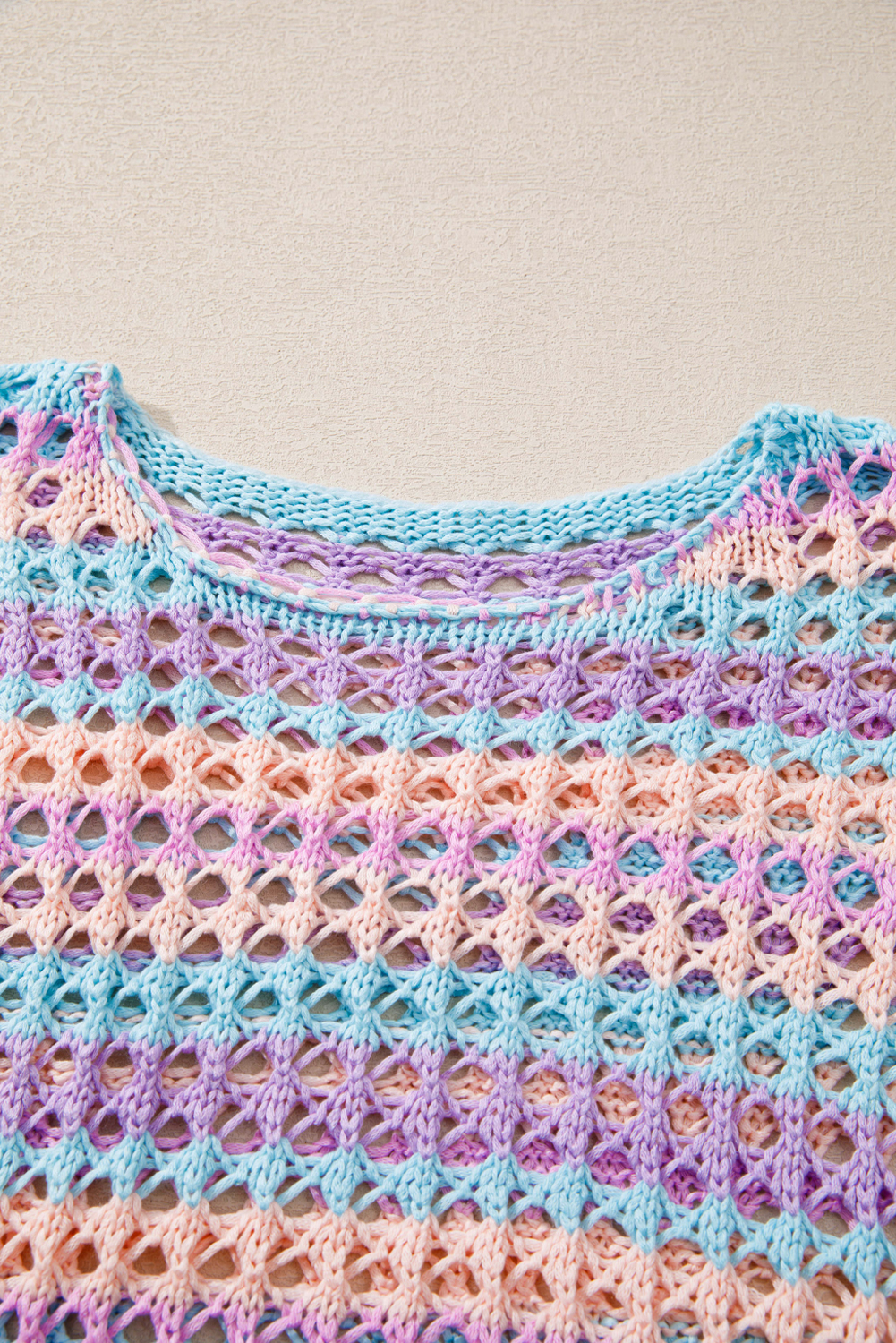 Purple Multi Stripe Open Knit Sweater Beach Cover Up - loveforevers
