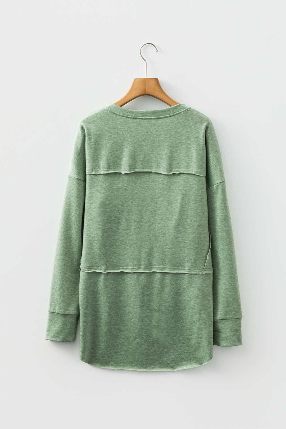 Myosotis Notched Neck Terry Raw Hem Long Sleeve Top - loveforevers