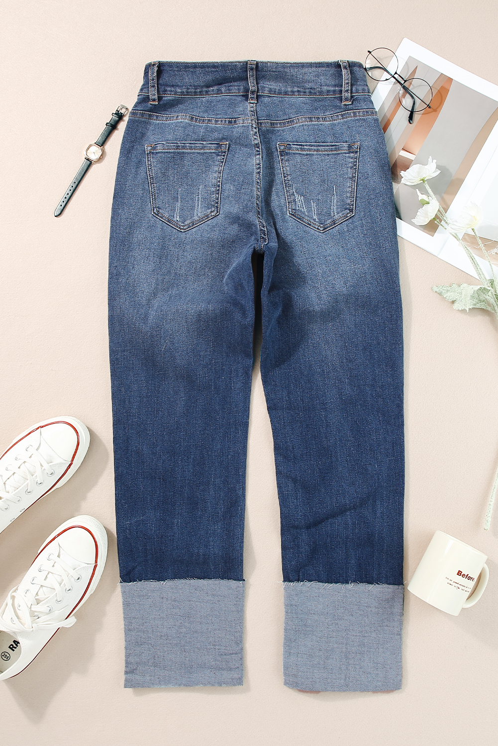 High Waist Distressed Straight Leg Jeans - loveforevers