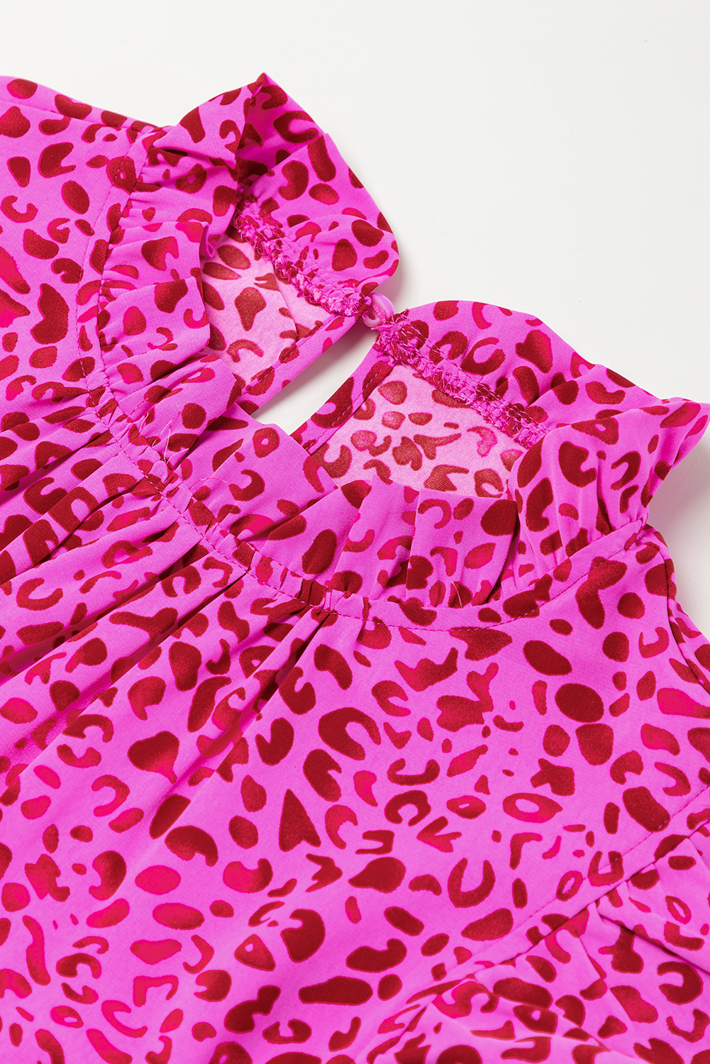 Rose Red Leopard Print Ruffled Trim Tiered Maxi Dress - loveforevers