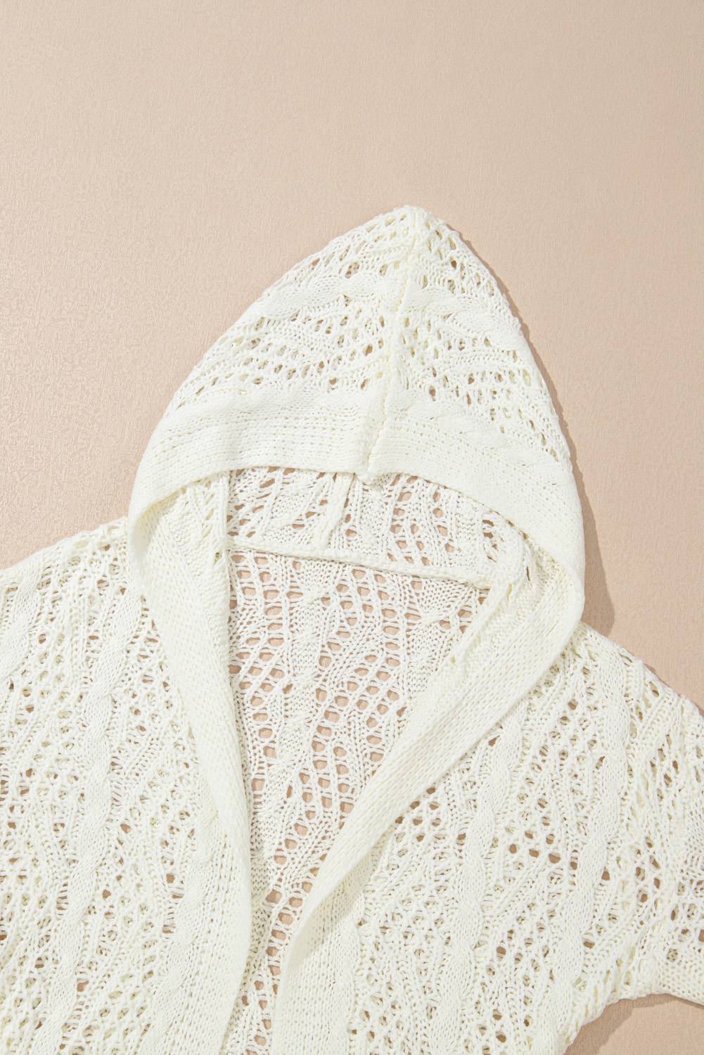 White Fashion Open Knit Hooded Beach Cover Up - loveforevers