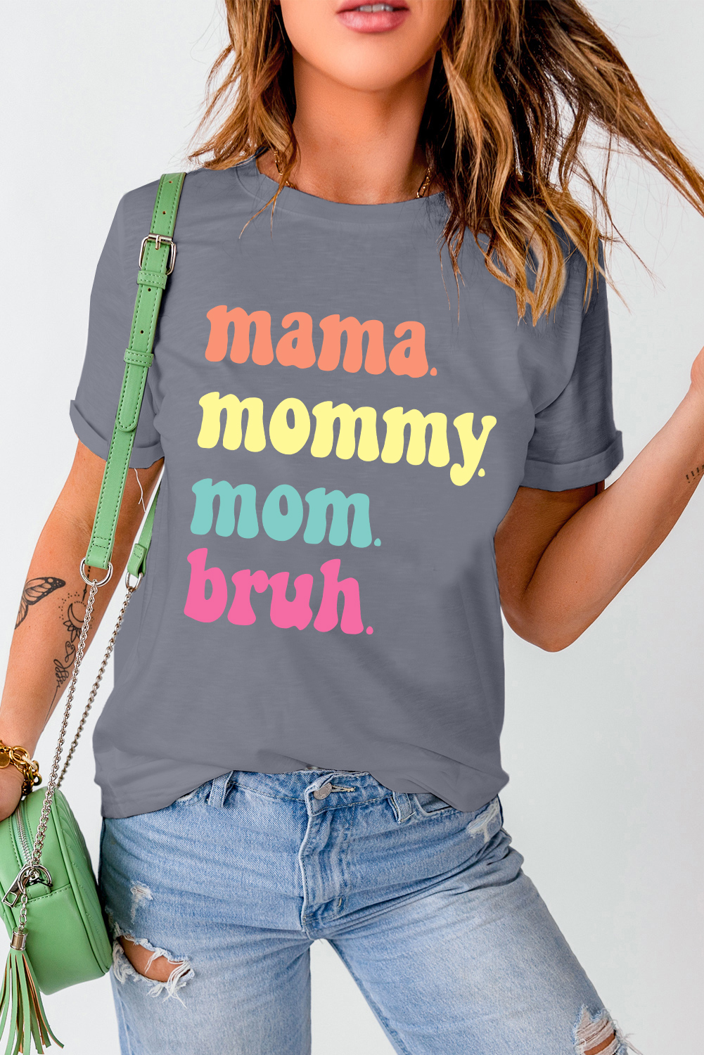 Gray mama mommy mom bruh Crew Neck Graphic Tee - loveforevers
