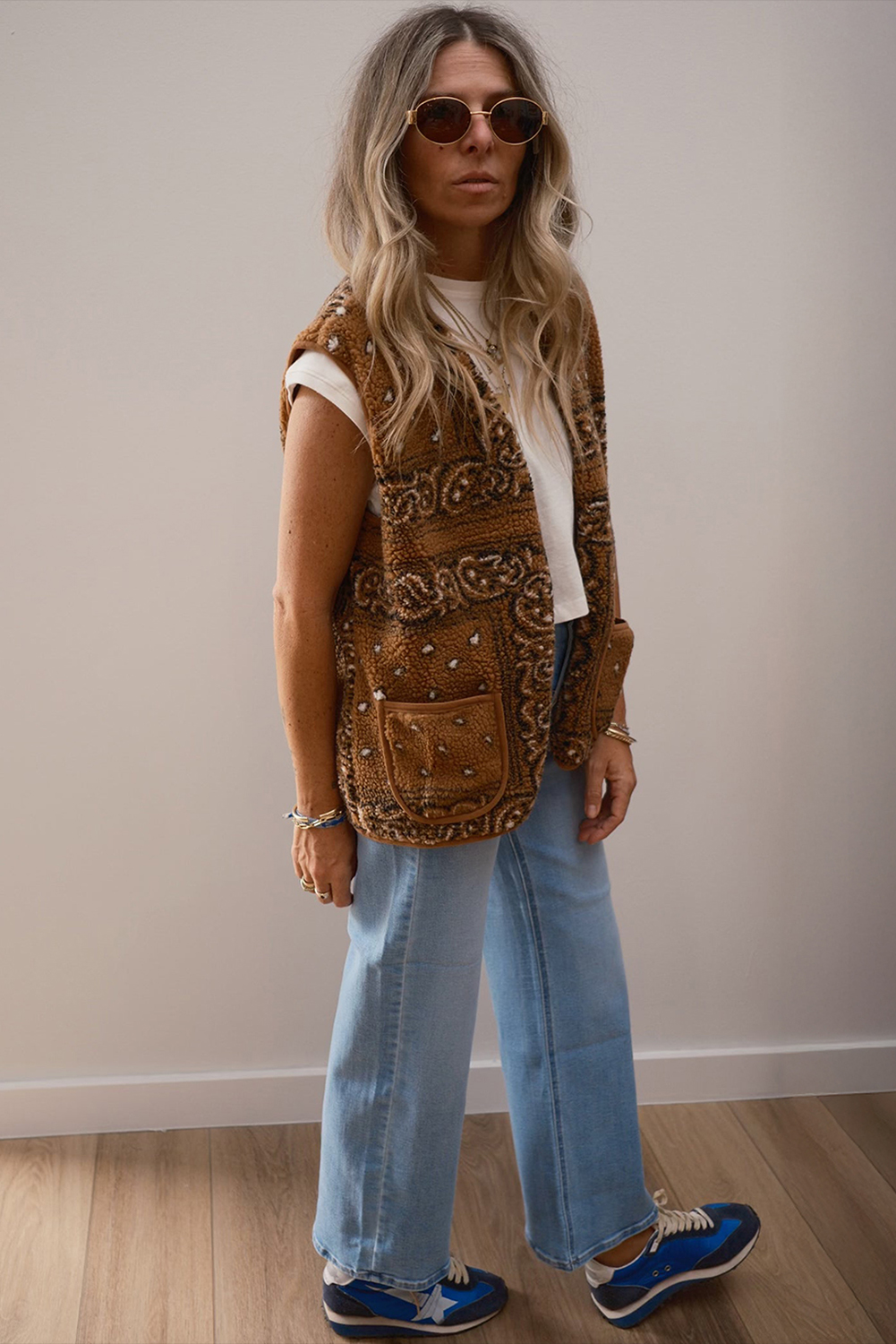 Brown Sherpa Paisley Print Pocketed Western Fashion Vest Jacket - loveforevers