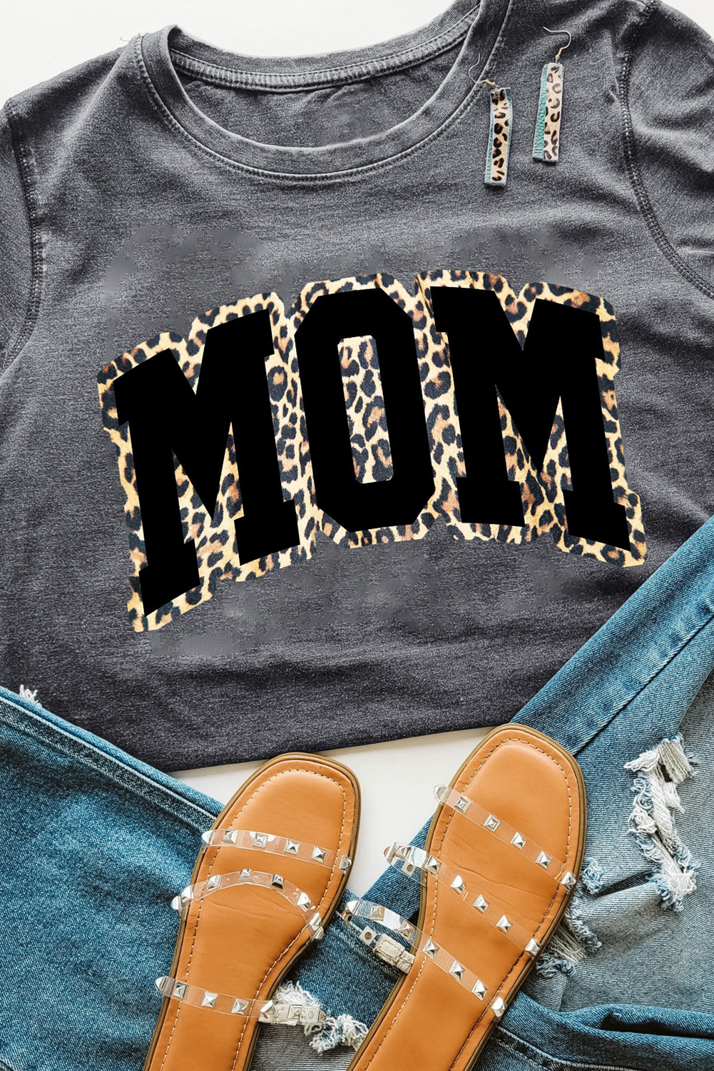 Gray Leopard MOM Graphic Crewneck Mothers Day T Shirt - loveforevers