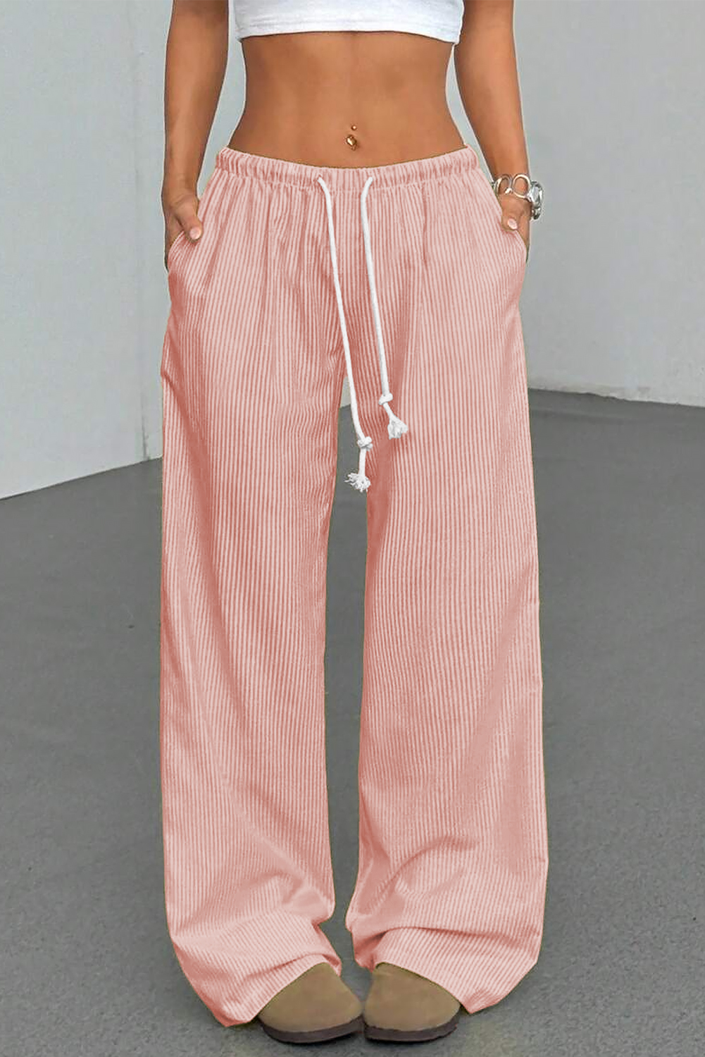 Pink Stripe Drawstring Plus Size Loose Pants - loveforevers