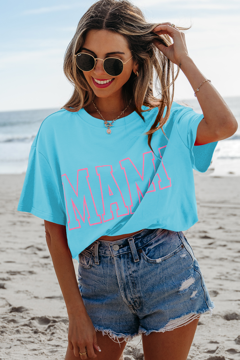 Black MAMA Letter Graphic Neon T Shirt - loveforevers