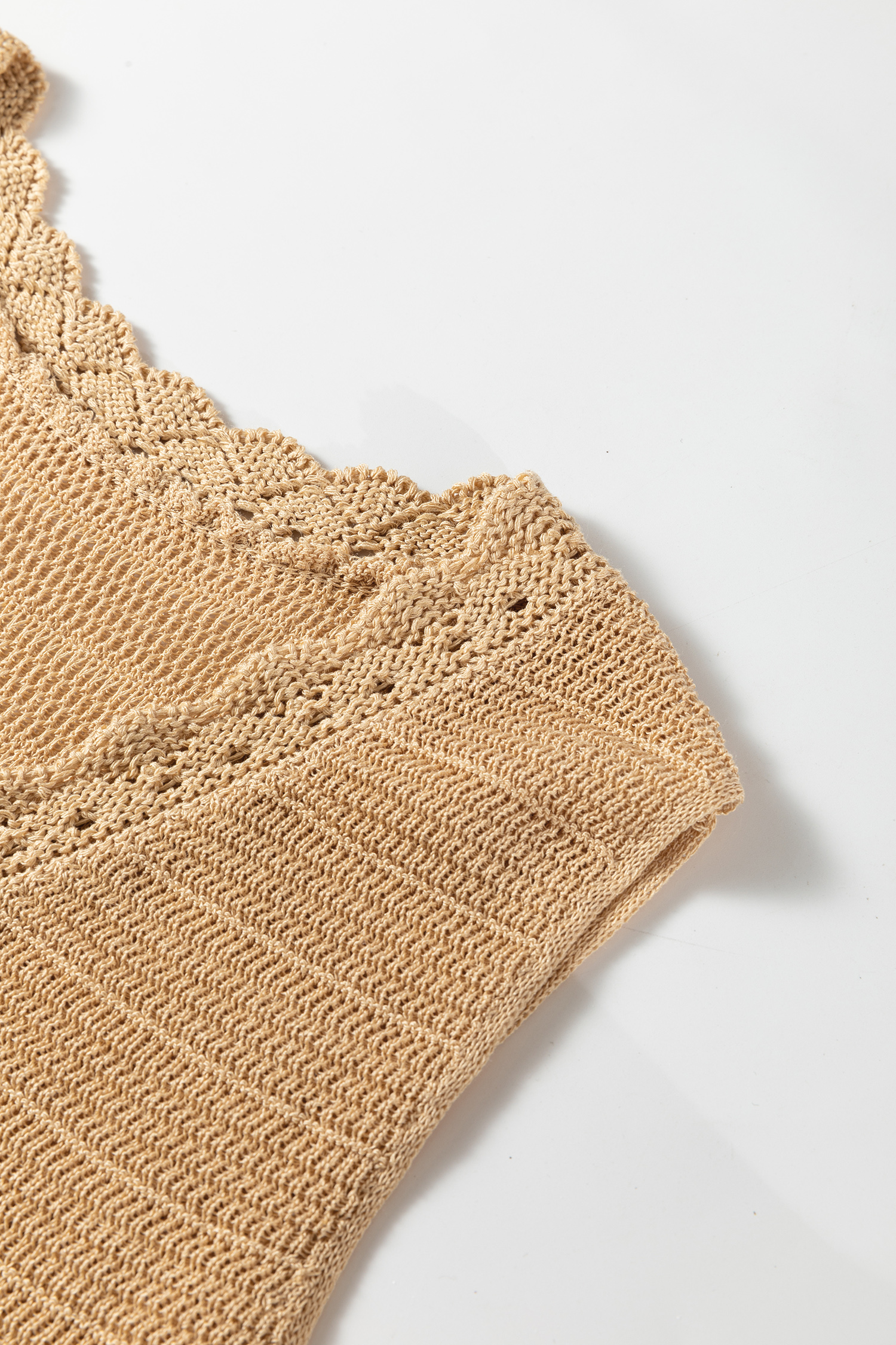Pale Khaki Hollow out Trim Buttoned Front Boho Sweater Vest - loveforevers