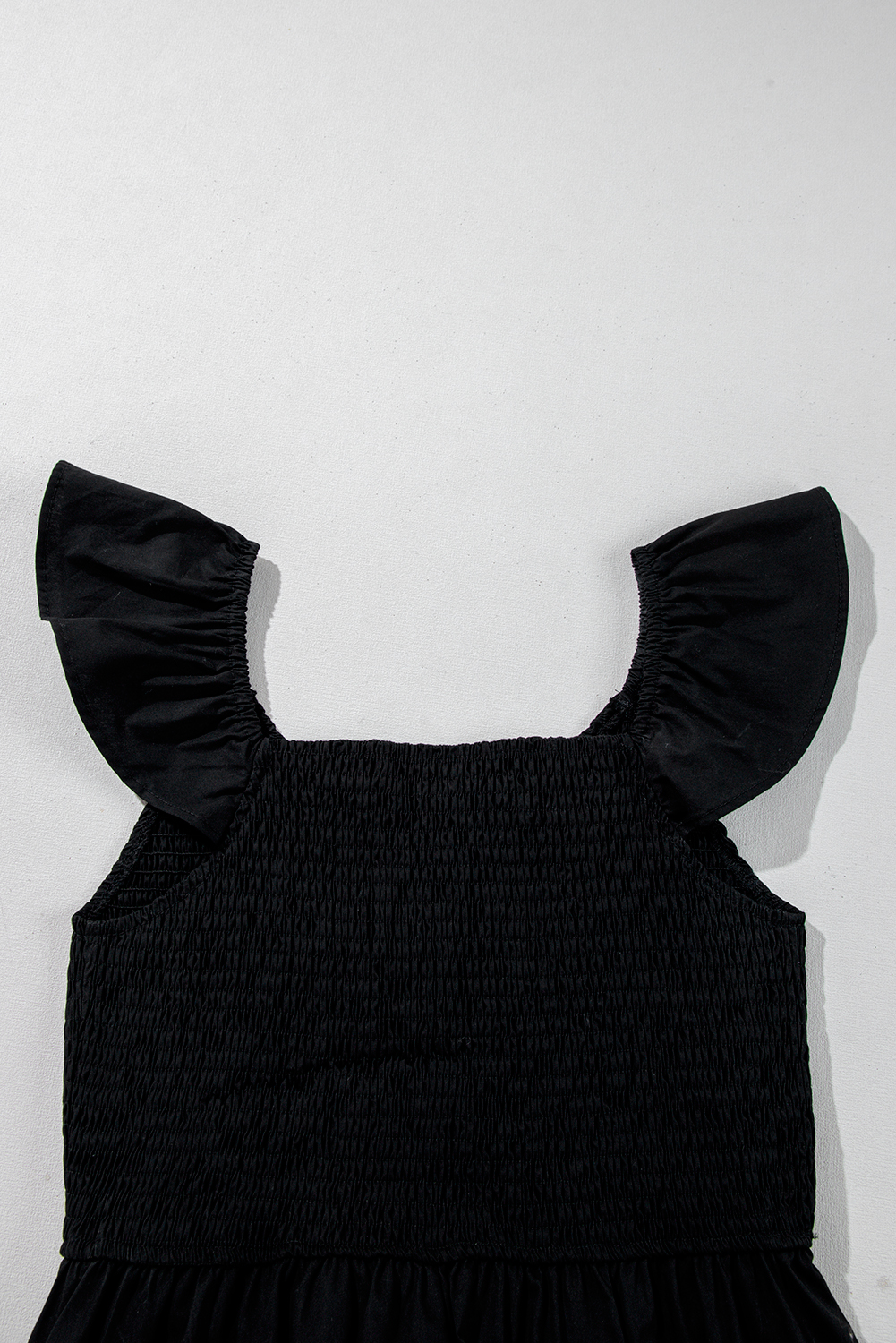 Black V Neck Flutter Sleeve Smocked Bodice High Waist Ruffle Maxi Dress - loveforevers