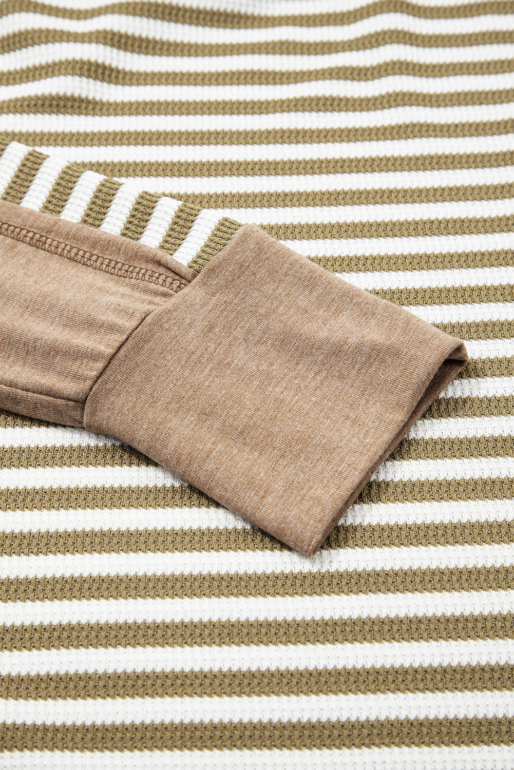 Dearlovers Green Stripe Thermal Knit Drop Shoulder Casual Top - loveforevers