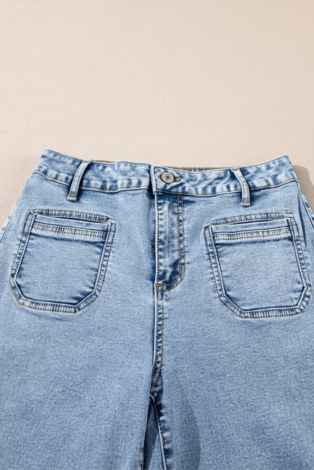 Light Blue Chic Patch Pocket Straight Leg Loose Jeans - loveforevers