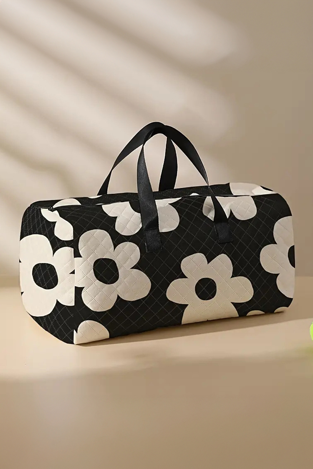 Black Flower Print Quilted Large Duffel Bag - loveforevers