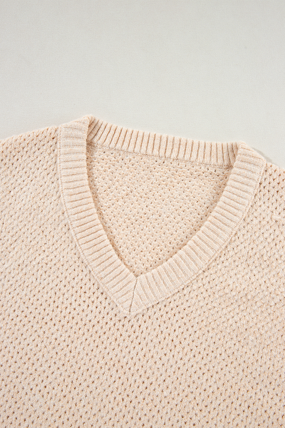 Parchment Loose Eyelet V Neck Drop Shoulder Sweater - loveforevers