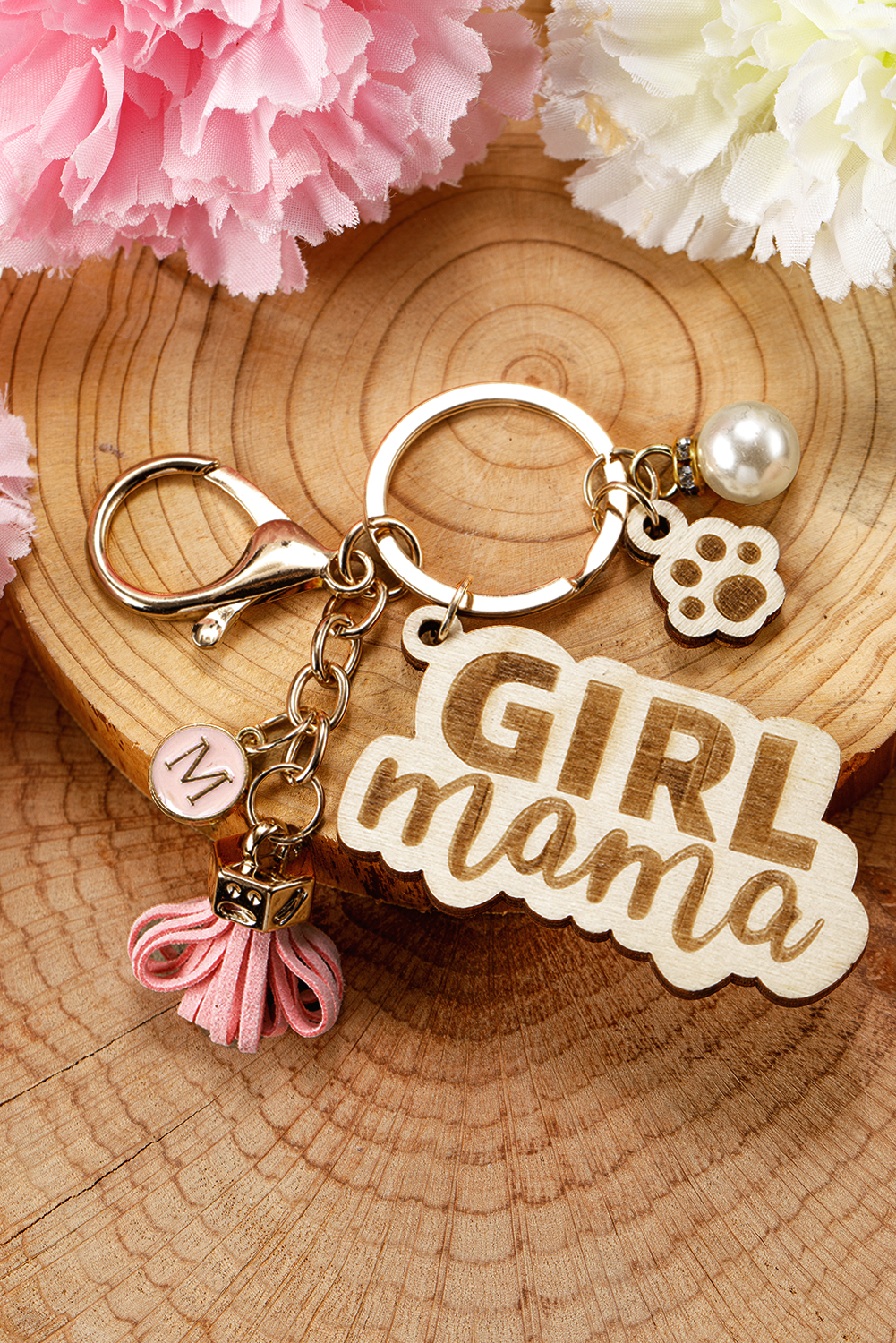 Pink Girl Mama Dog Claw Pearl Tassel Keychain - loveforevers
