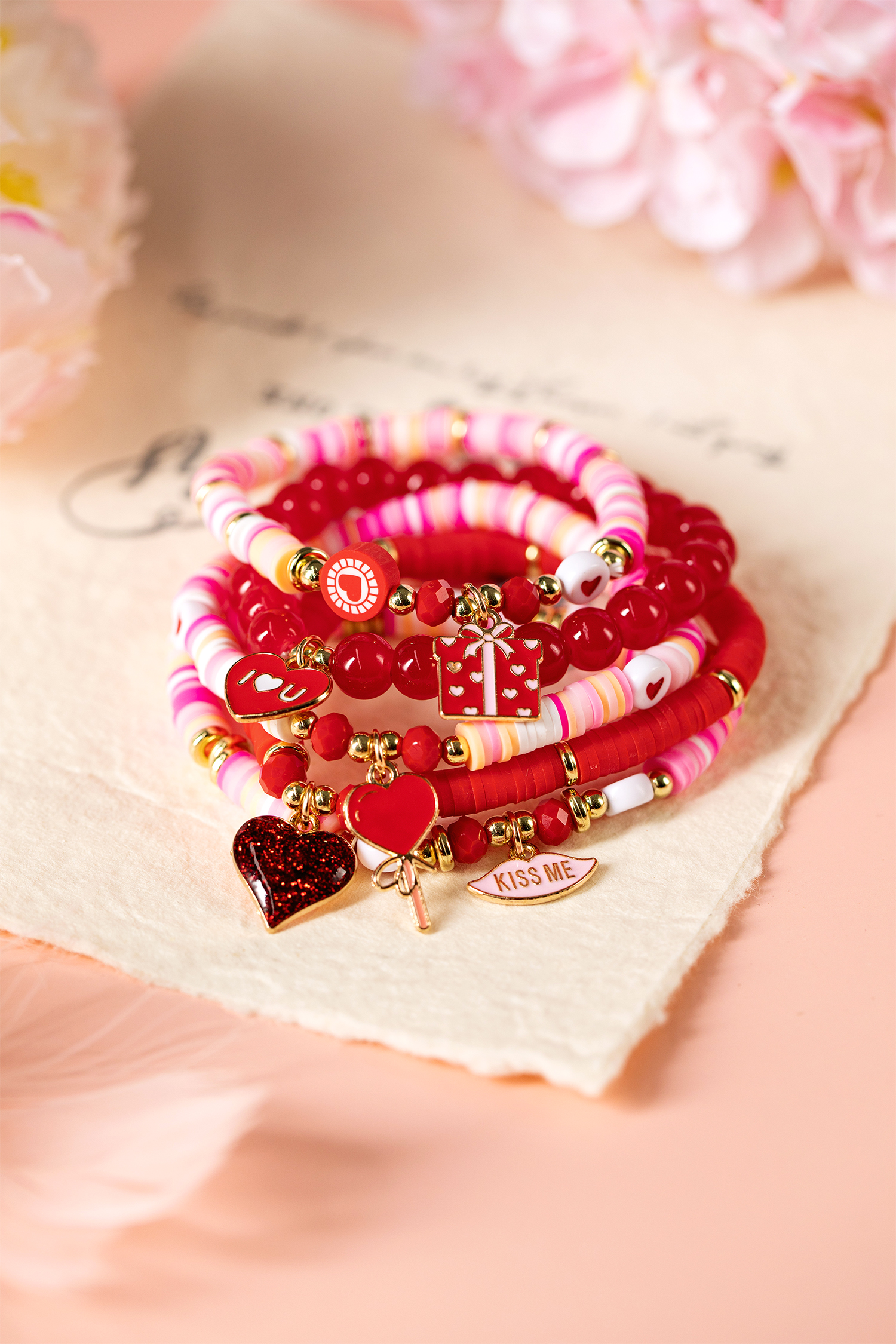 Fiery Red 5pcs I Love U Valentines Day Sweet Bracelet Set - loveforevers