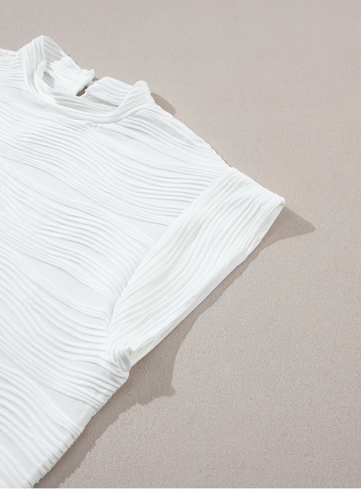 White Wavy Textured Mock Neck Cap Sleeve Top - loveforevers