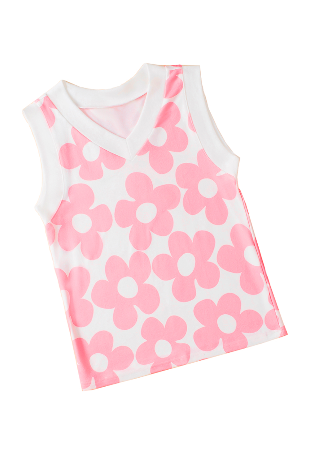 Pink Cute Flower Knitted V Neck Tank Top - loveforevers