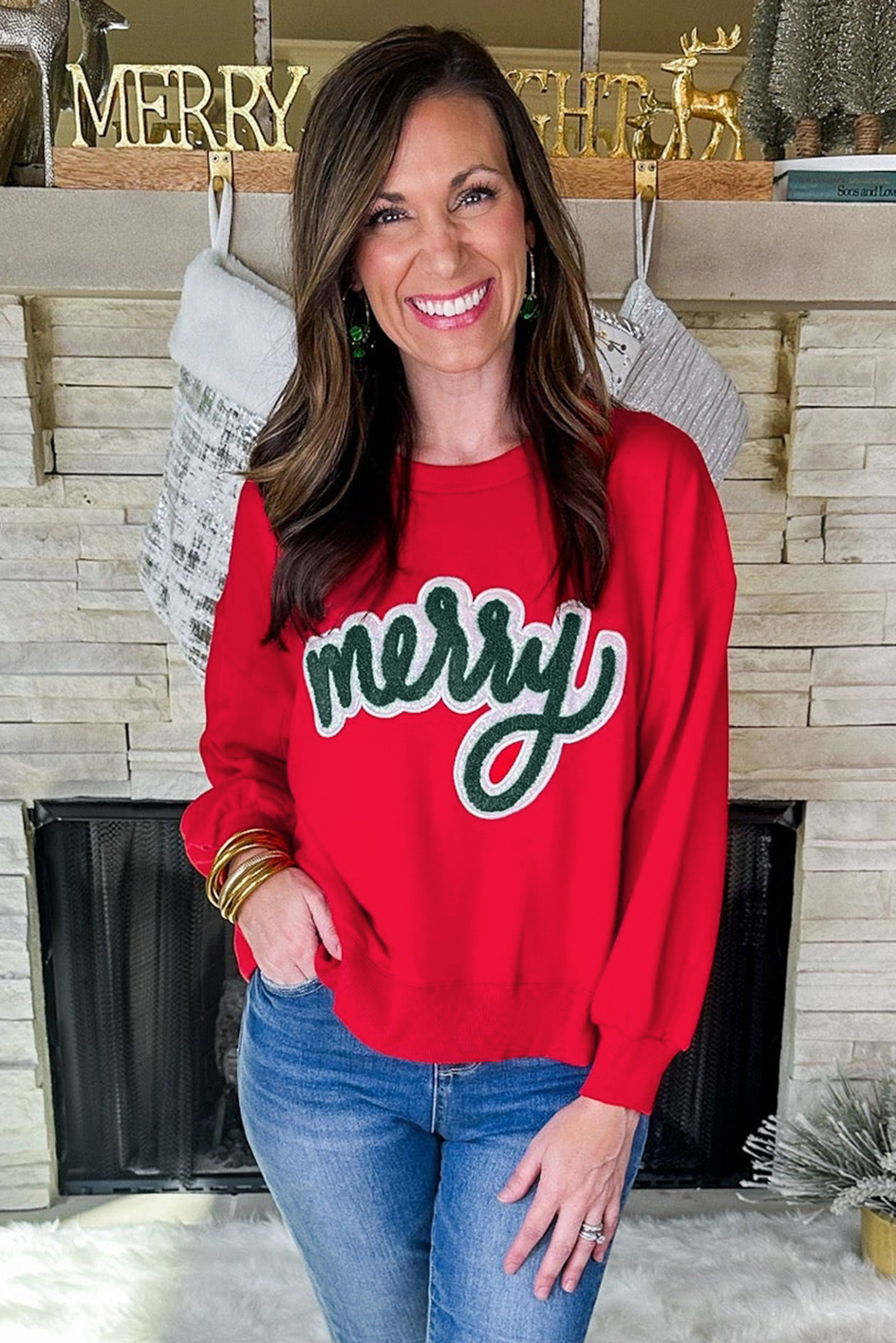 Fiery Red Merry Script Holiday Christmas Graphic Sweatshirt - loveforevers