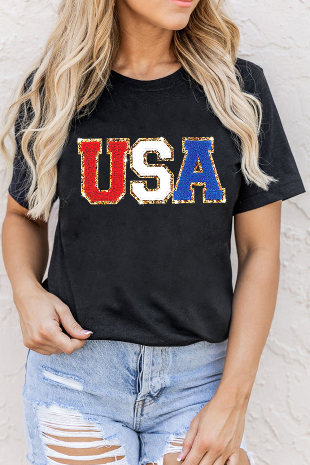 Gray Blooming USA Flag Print Casual T Shirt - loveforevers