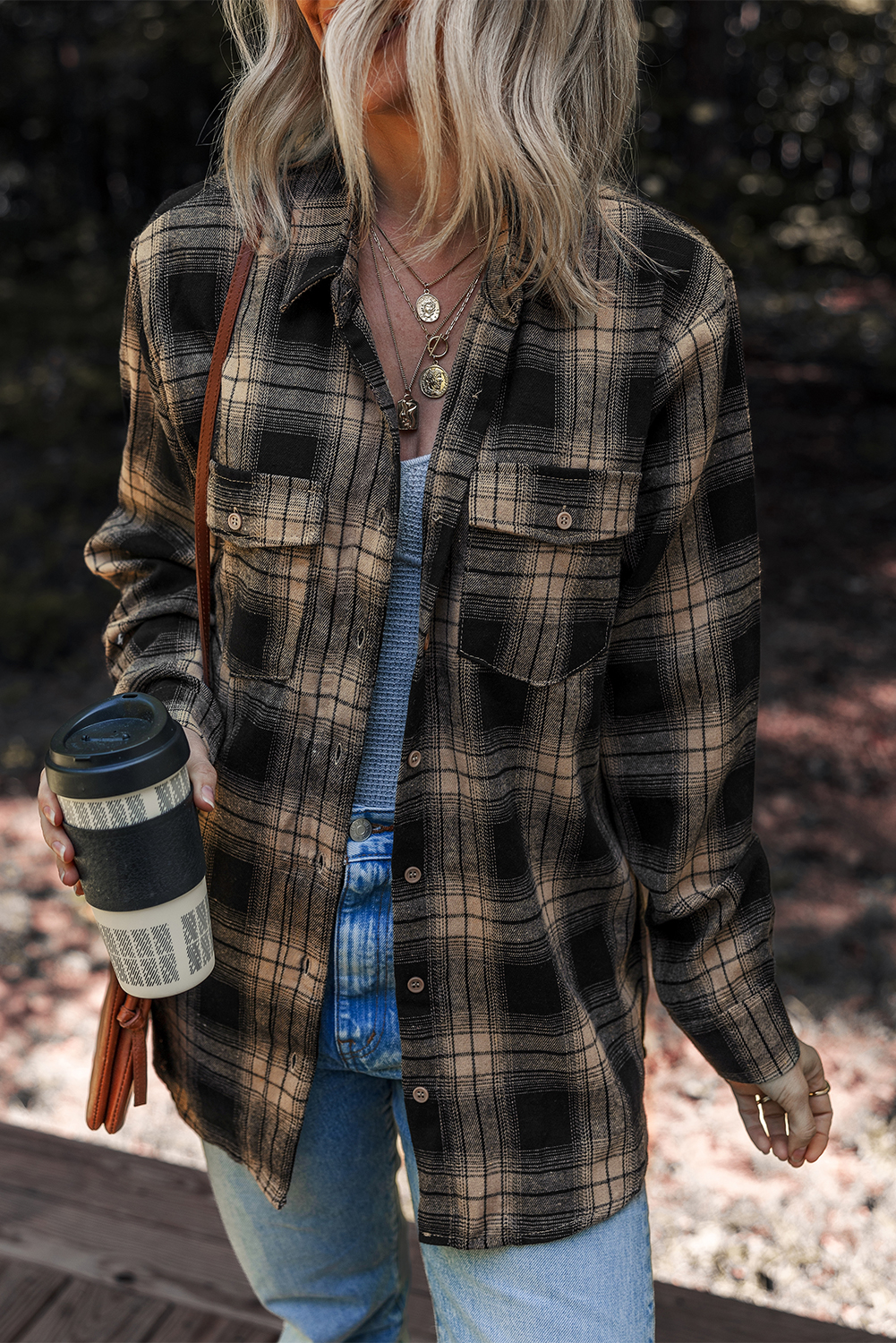 Multicolour Retro Plaid Double Flap Pocket Brushed Shacket - loveforevers