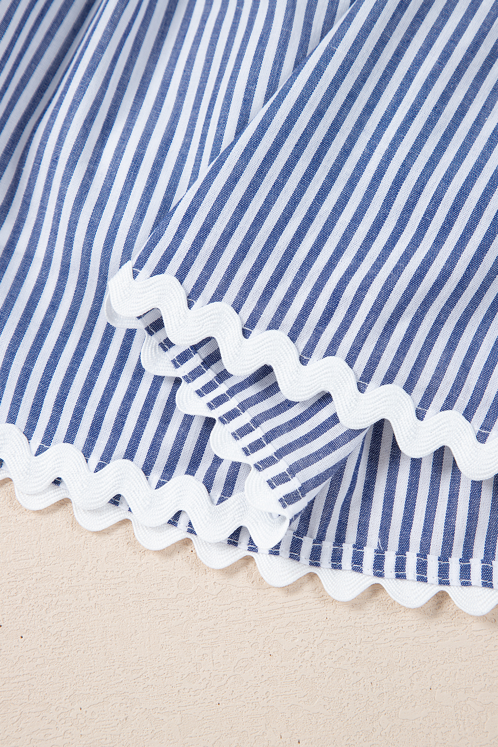 Blue Stripe Sleeveless Notched V Neck Contrast Ric Rac Mini Dress - loveforevers