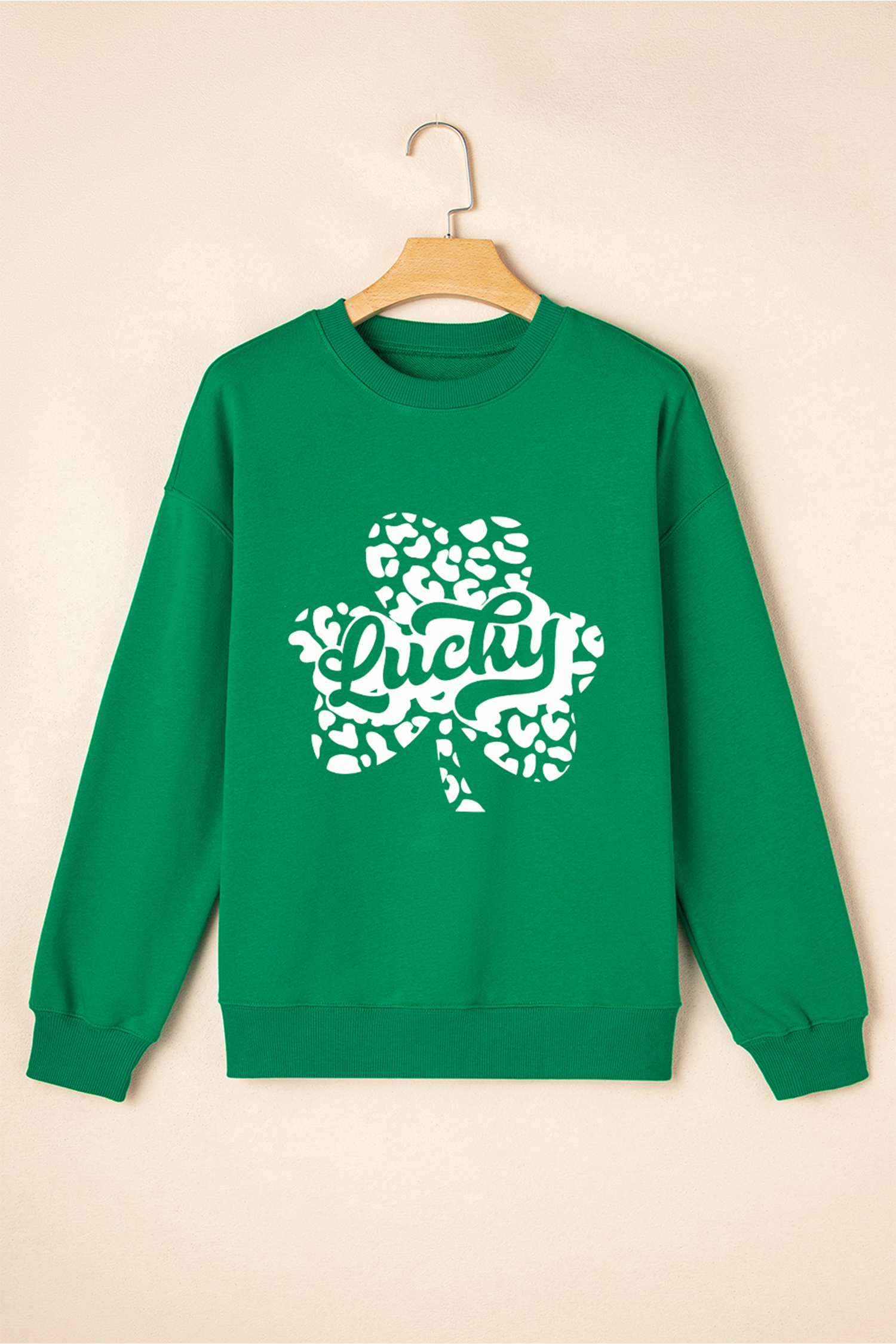 Dark Green Lucky Leopard Clover Dropped Shoulder Sweatshirt - loveforevers