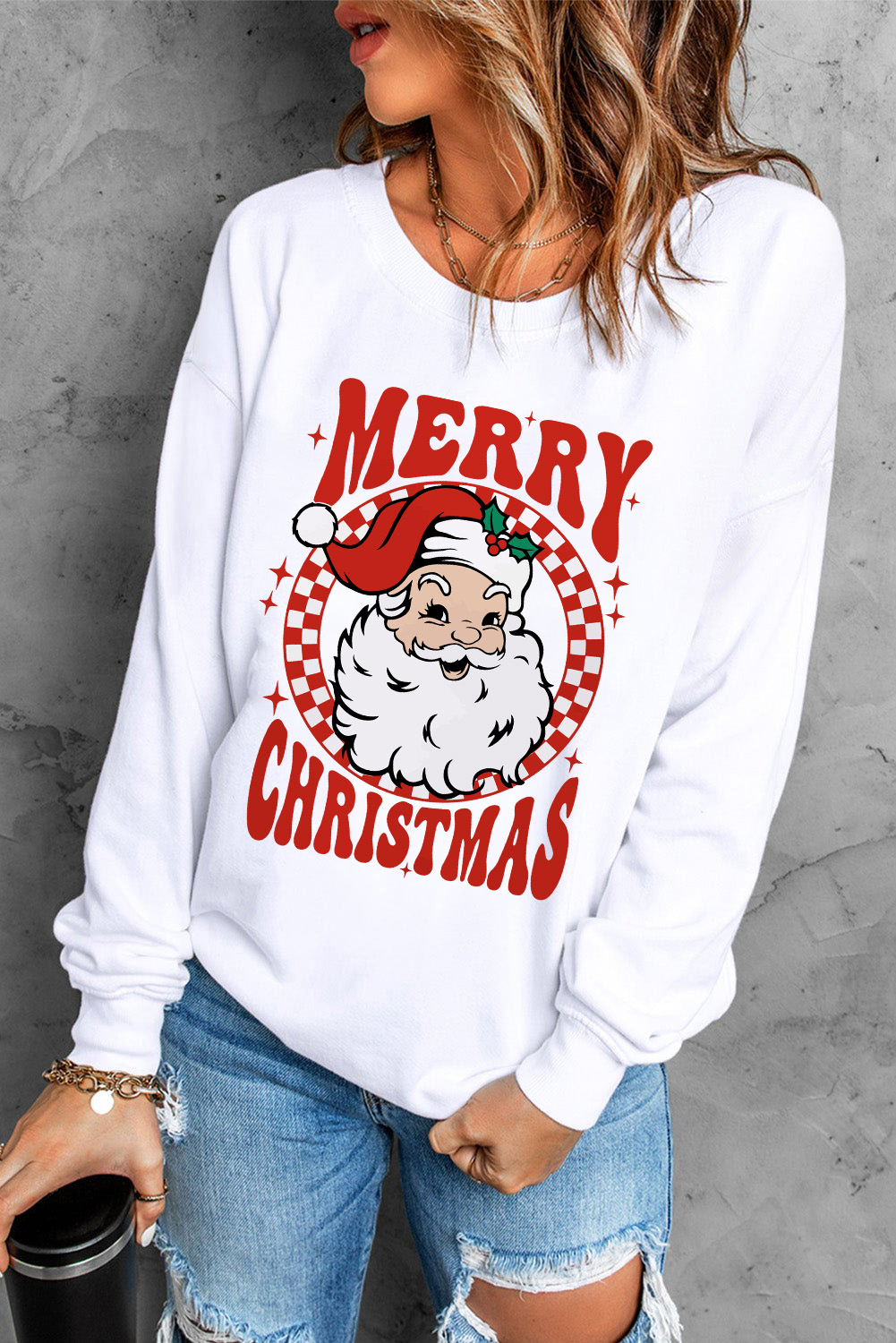 Beige MERRY CHRISTMAS Christmas Claus Graphic Drop Shoulder Sweatshirt - loveforevers