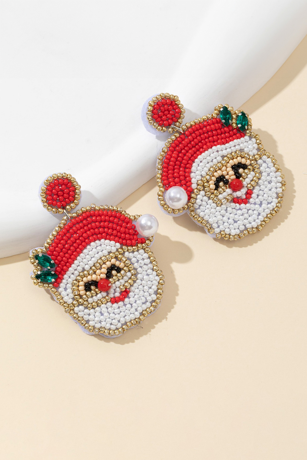 Gold Pearl Gemstone Embellished Beading Santa Claus Earrings - loveforevers