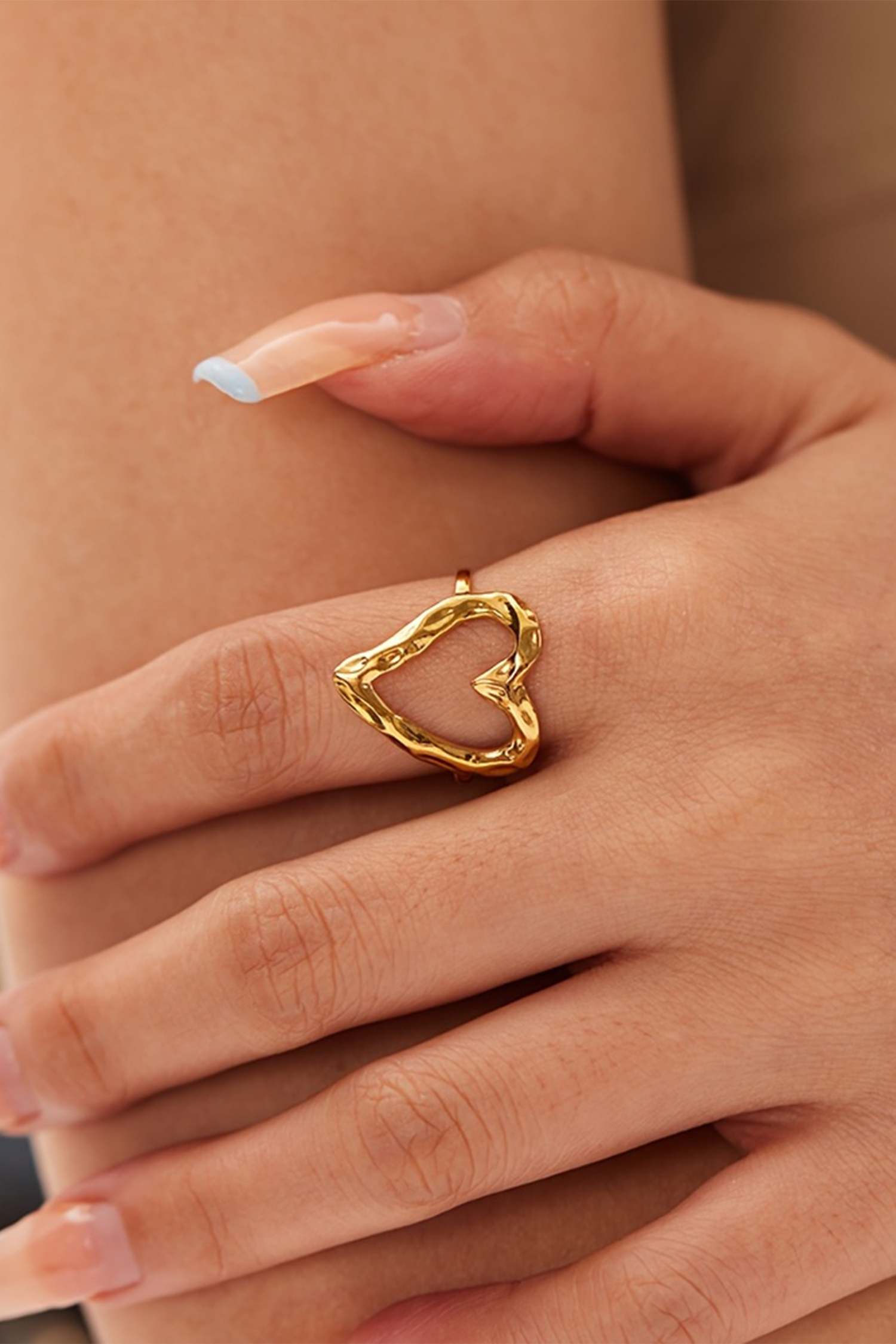 Gold Plated Heart Shaped Adjustable Finger Ring - loveforevers