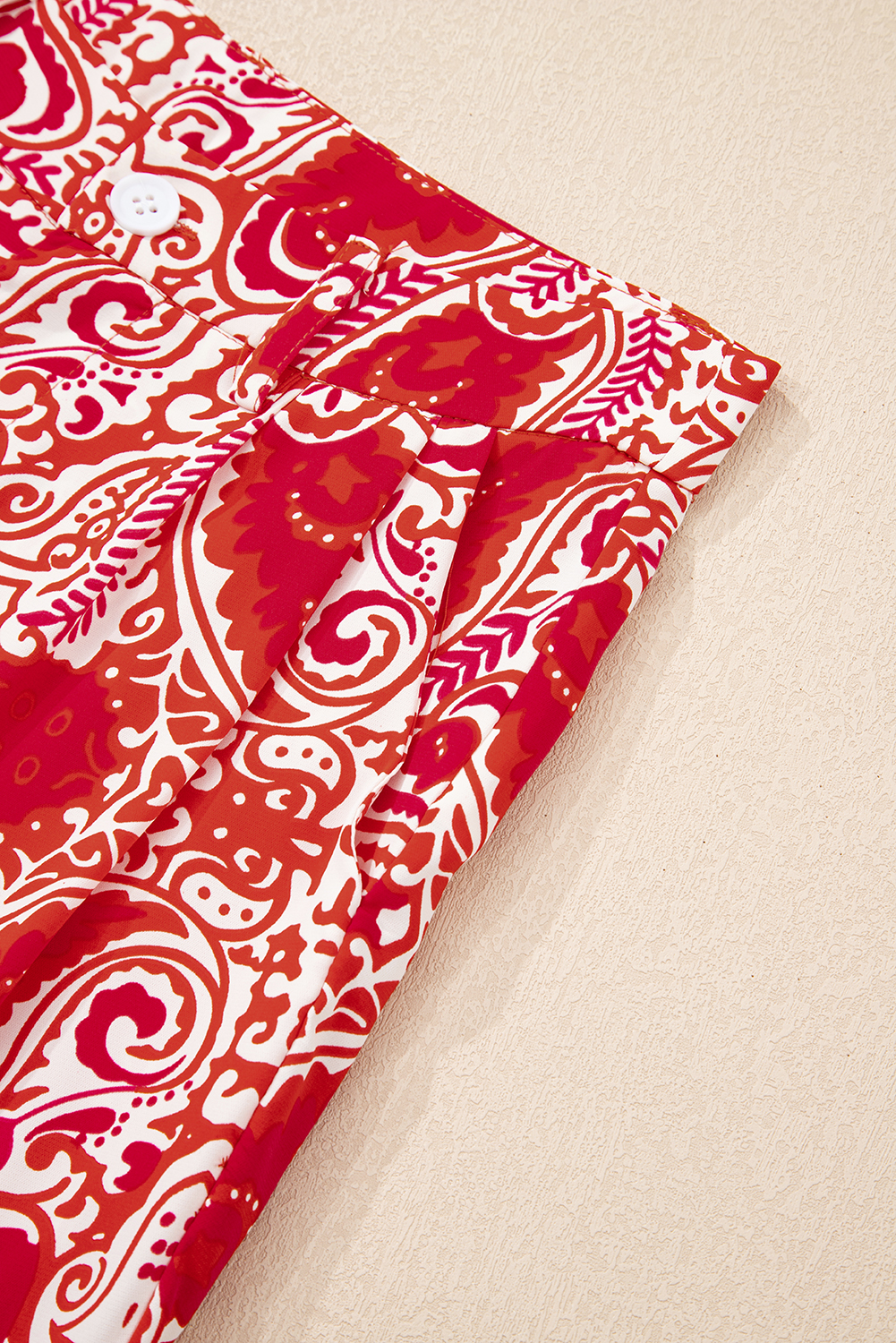 Red Paisley Printed Buttoned High Waist Straight Leg Pants - loveforevers