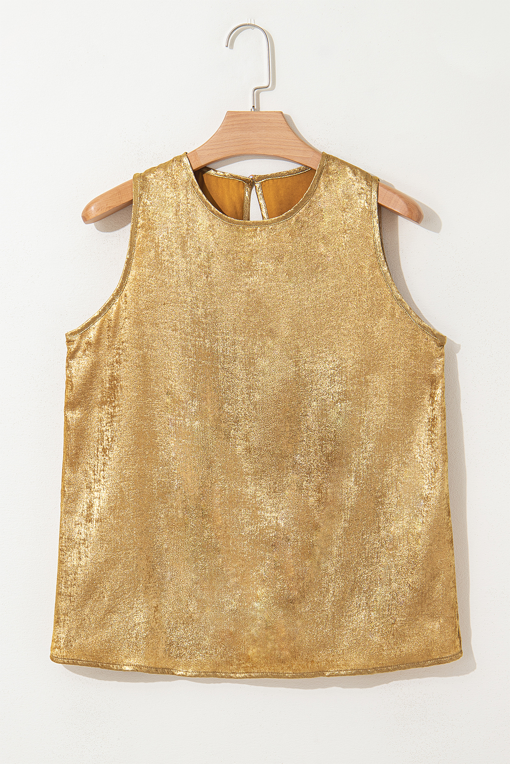 Gold Metal Textured Round Neck Casual Tank Top - loveforevers