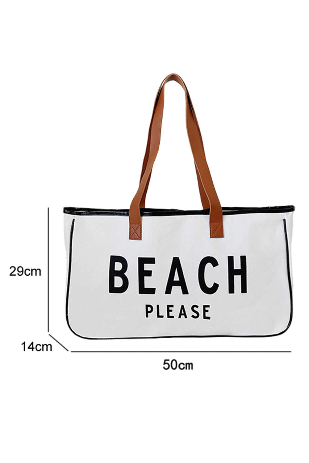 White BEACH PLEASE Print Large Canvas Tote Bag - loveforevers