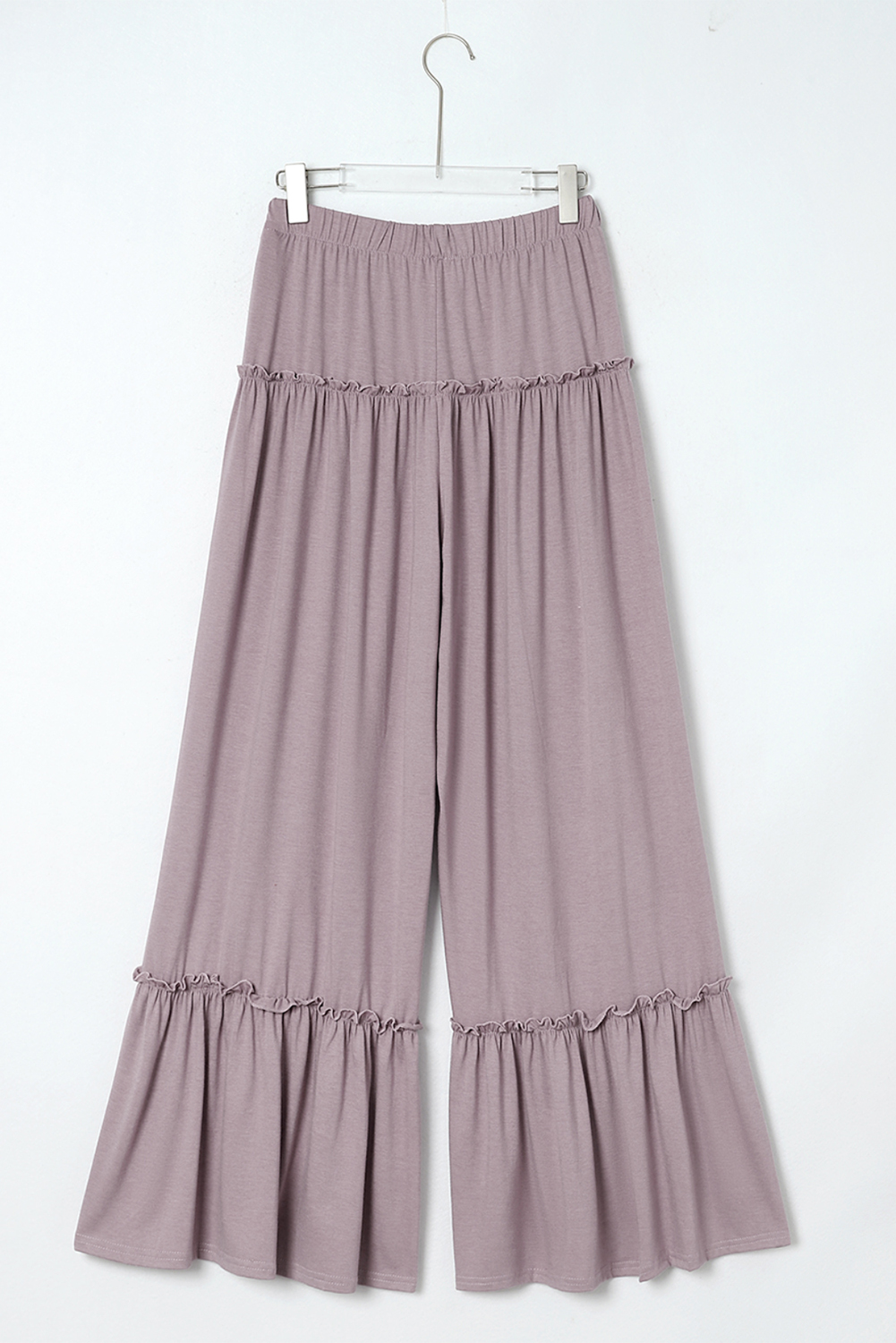 Khaki Frilled Drawstring High Waist Wide Leg Pants - loveforevers