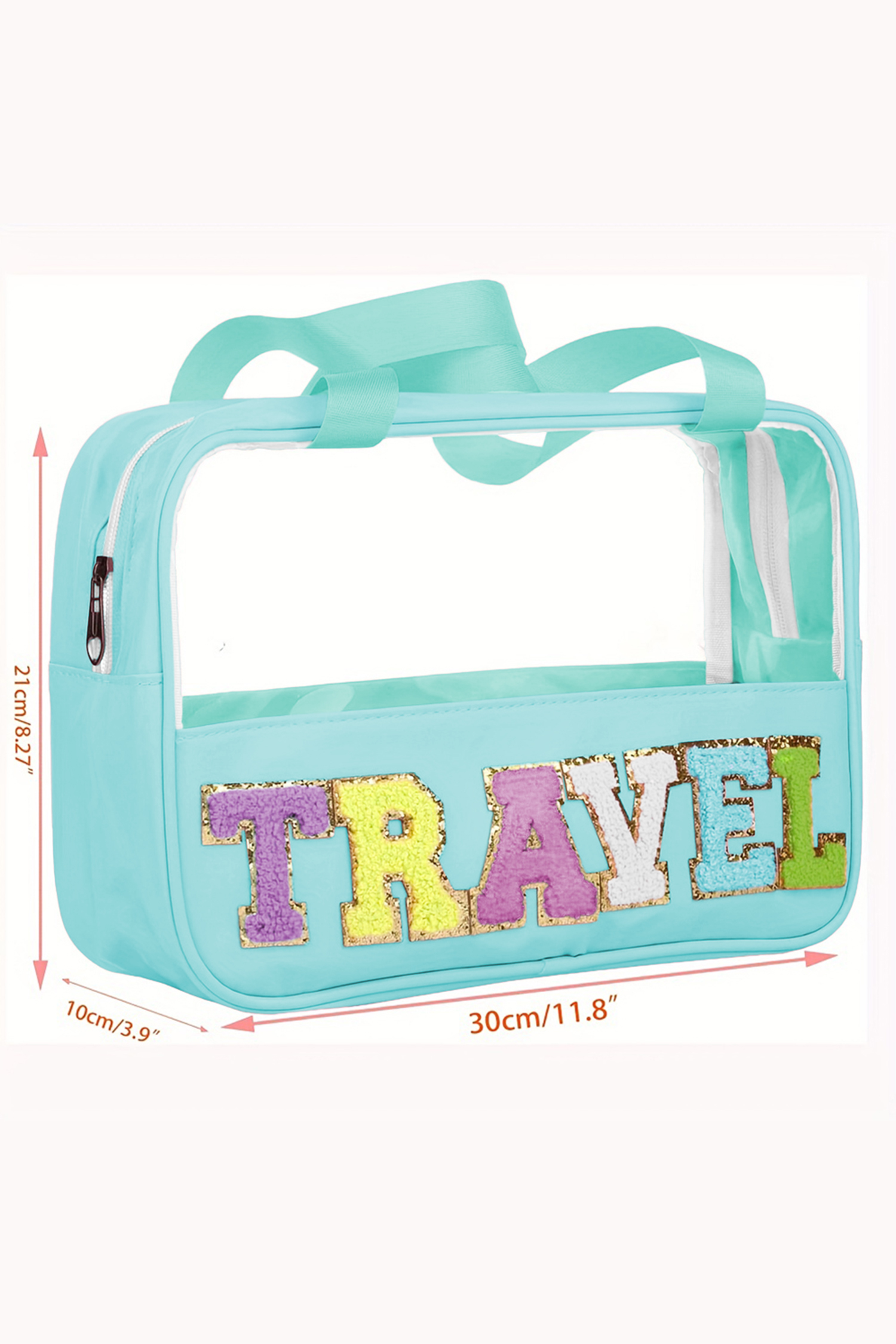 Light Pink TRAVEL Chenille Letter Clear PVC Makeup Bag - loveforevers