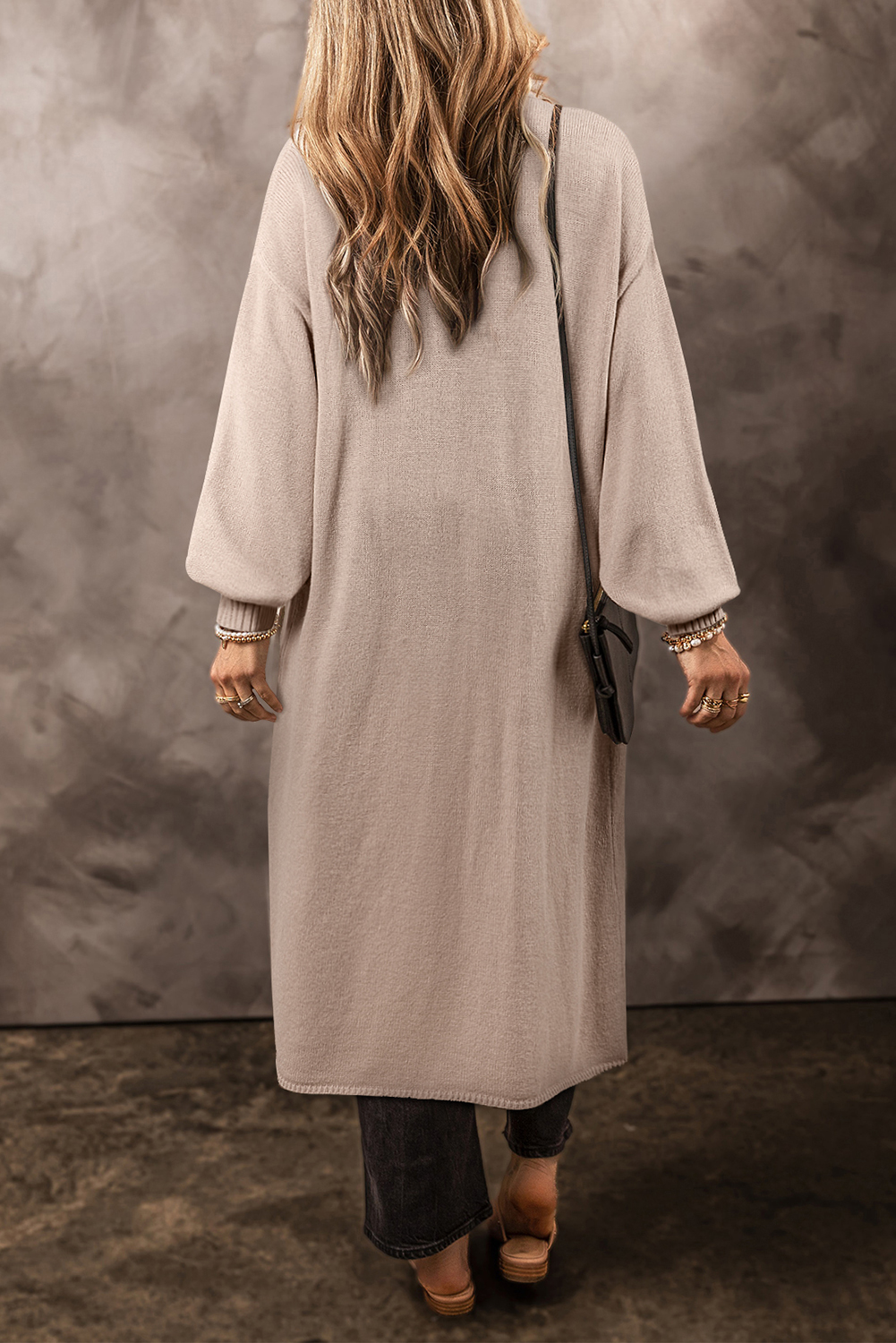 Beige Side Pockets Open Front Long Knitted Cardigan - loveforevers