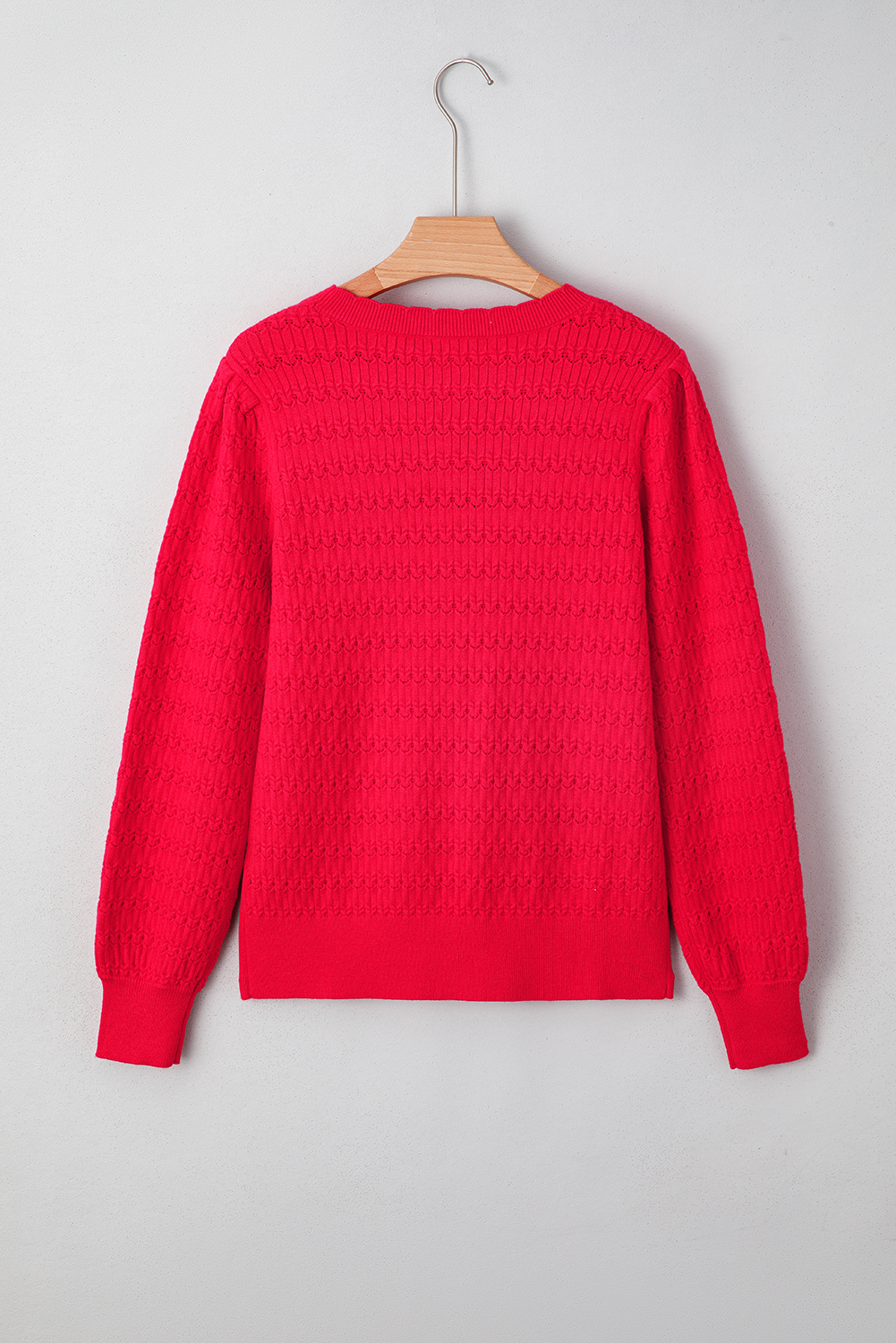 Fiery Red Trendy Pattern Knit Ribbed Cuffs Crew Neck Sweater - loveforevers