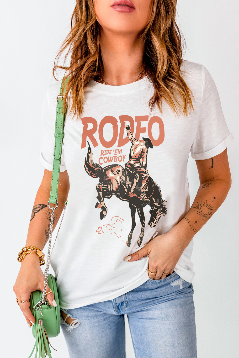 White RODEO Cowboy Graphic Crewneck T Shirt - loveforevers