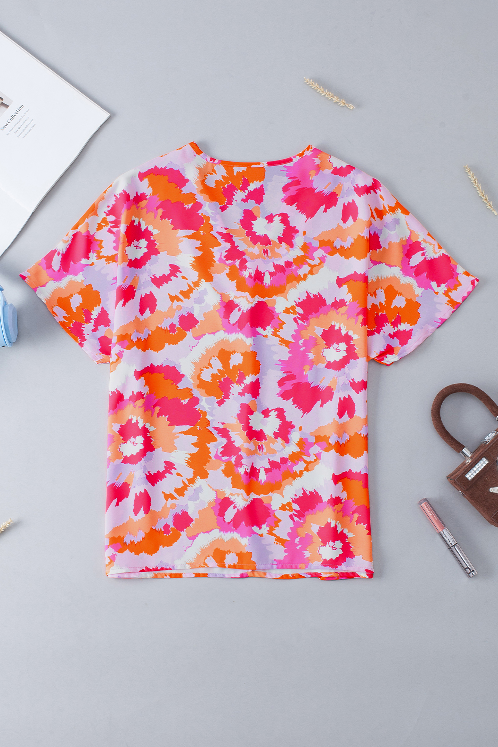 Rose Red Abstract Print V Neck Summer Blouse - loveforevers