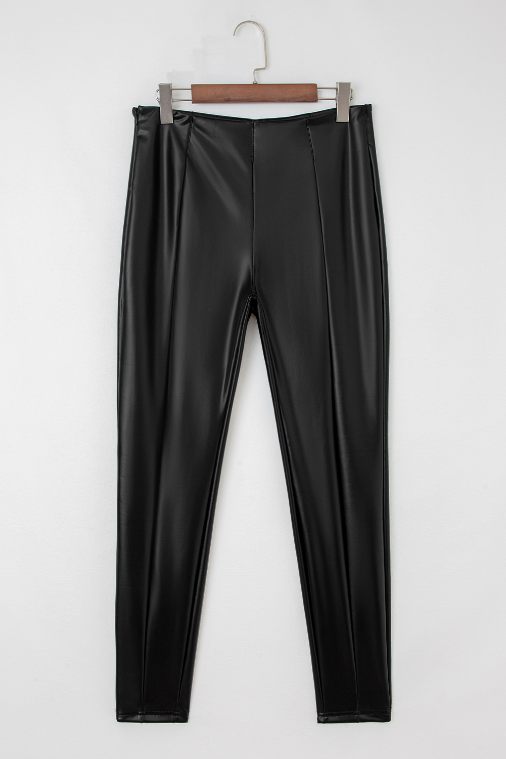 Black Faux Leather Seamed Leg High Waist Leggings - loveforevers