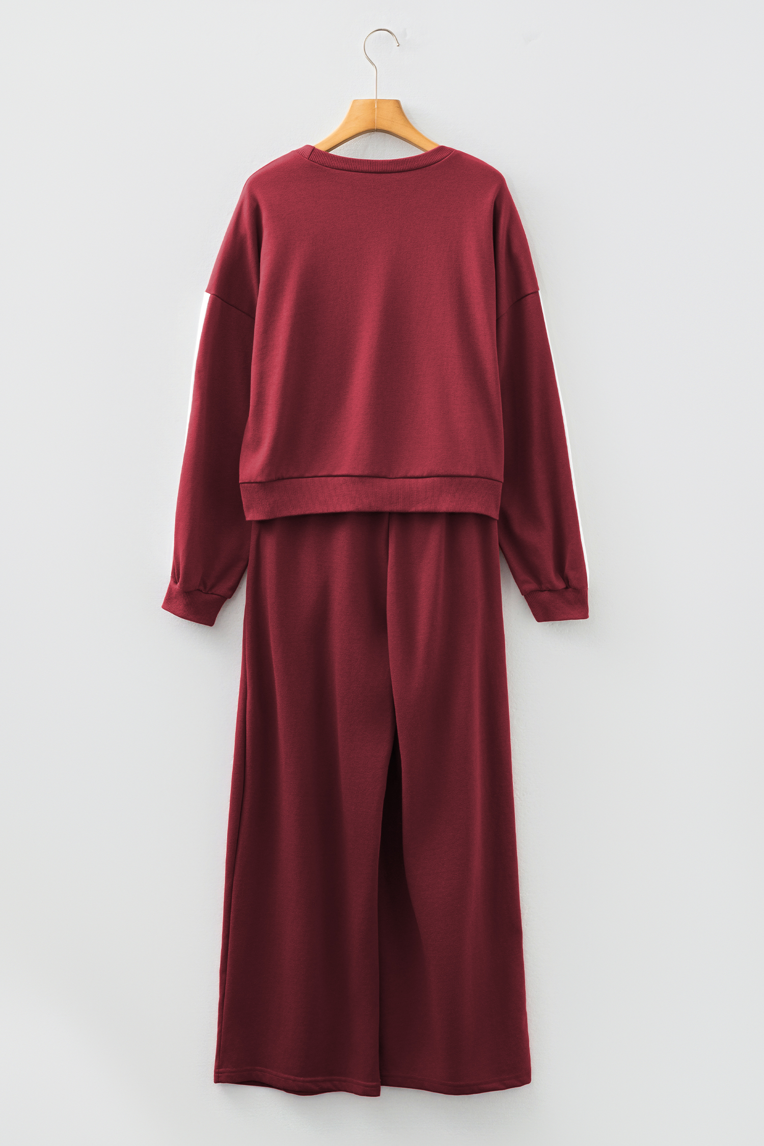 Burgundy Varsity Striped 3/4 Sleeve Pullover Drawstring Sweatpants Set - loveforevers