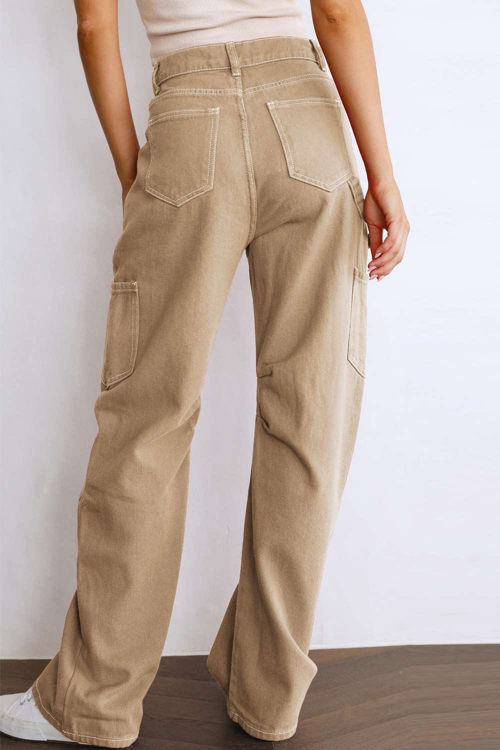 White High Waist Straight Leg Cargo Pants with Pockets - loveforevers