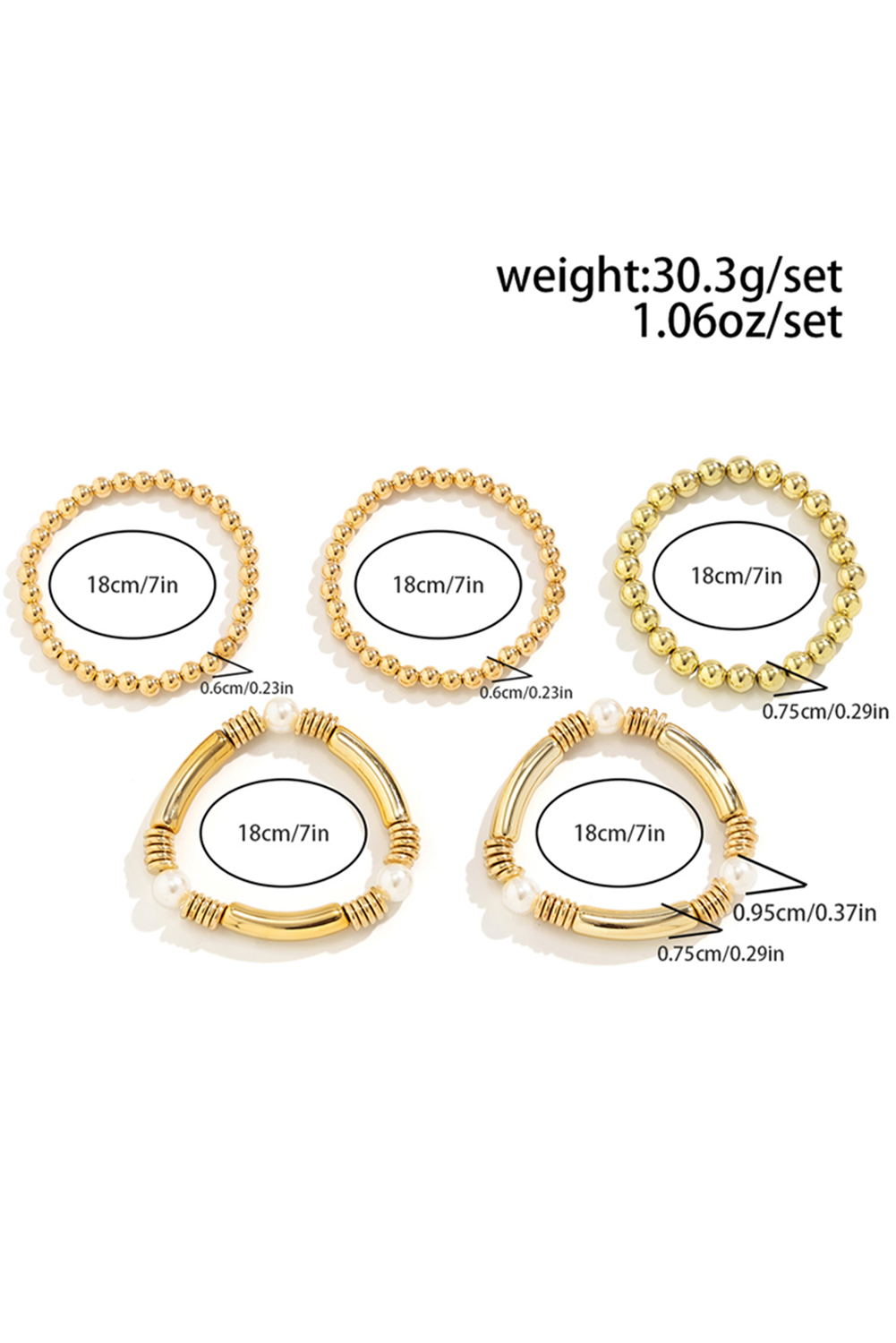 Gold 5pcs Pearl Plated Beaded Bracelet Set - loveforevers