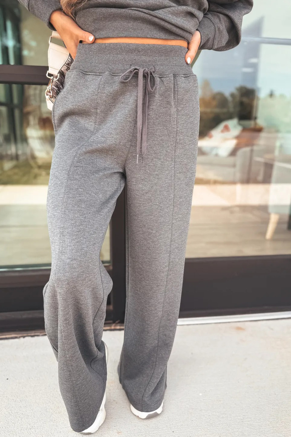Bristol Black Collared V Neck Pullover Sweatshirt Sweatpants Set - loveforevers