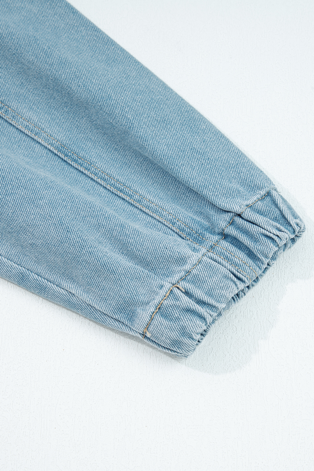 Myosotis Elastic Edge Collared Zip Up Denim Jacket With Pocket - loveforevers