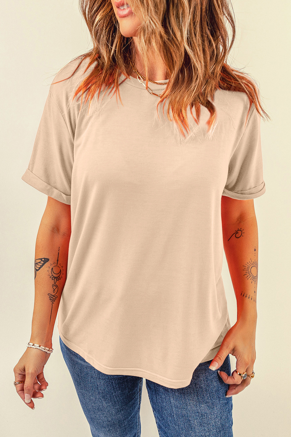 Khaki Casual Plain Crew Neck Tee - loveforevers