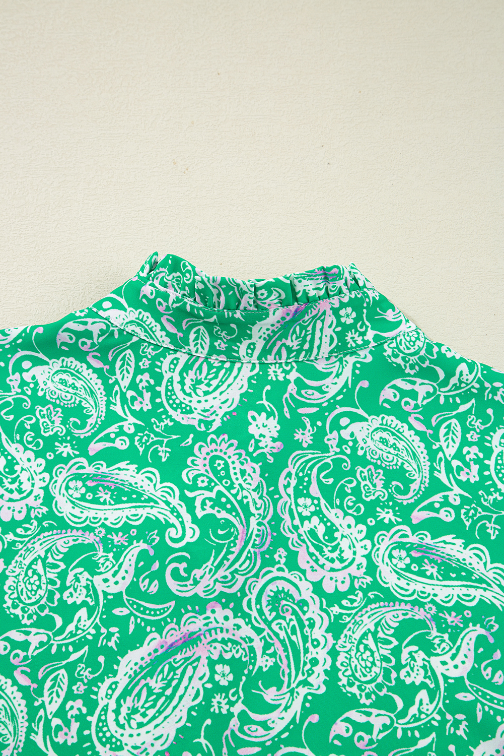 Green Paisley Print Long Sleeve Button Front Tied Waist Mini Dress - loveforevers