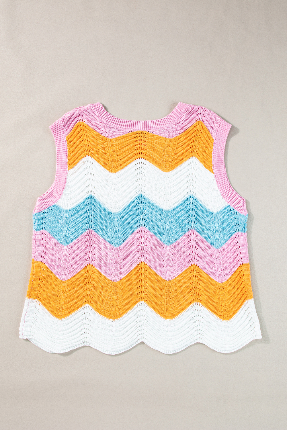 Multicolour Wavy Striped Print Textured Knit Sleeveless Sweater Top - loveforevers