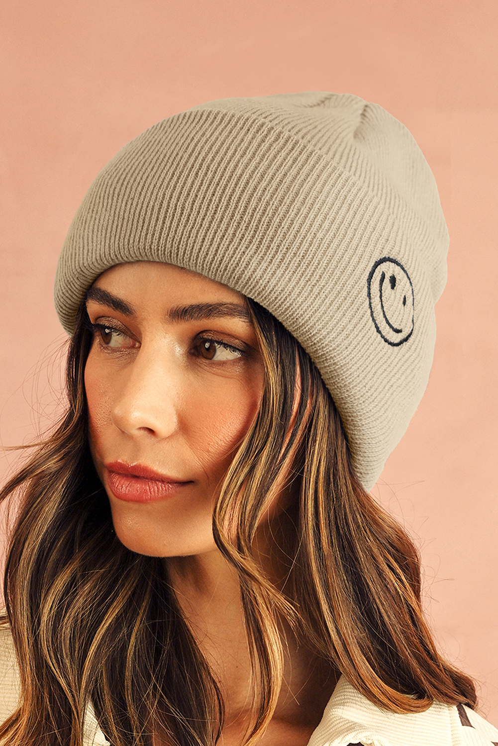 White Smiley Face Eaveless Beanie Hats - loveforevers