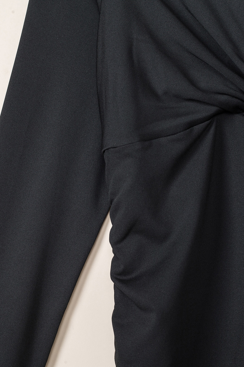 Black Long Sleeves Wrap V Neck Ruched Sheath Midi Dress - loveforevers