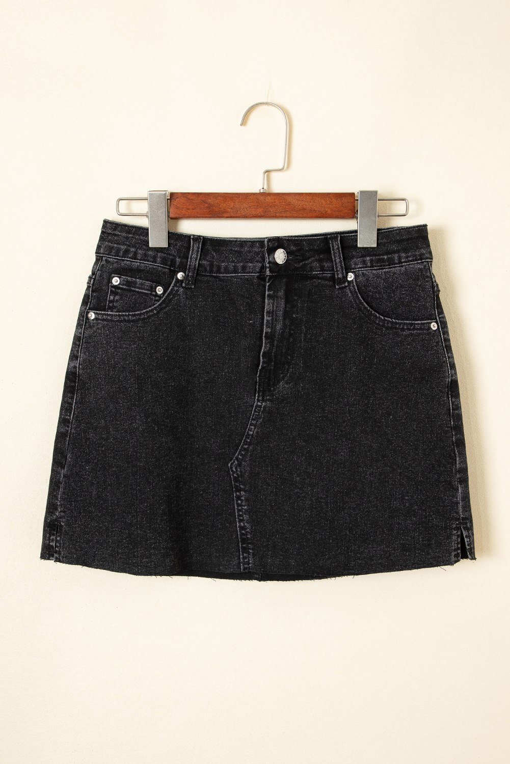 Carbon Grey Mineral Wash Ripped Raw Hem Denim Mini Skirt - loveforevers